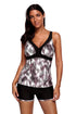 Sexy Fuzzy Leopard Print Crisscross Open Back Tankini
